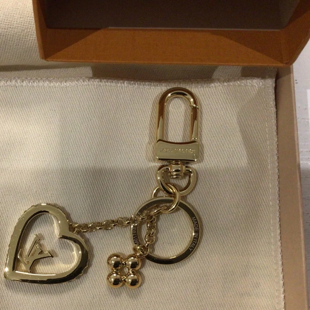 Louis Vuitton Gold Heart Keychain Charm with Logo Accent